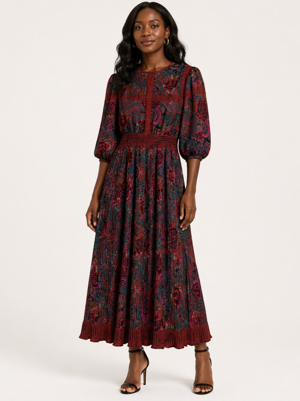 Neiman Marcus Georgette Vibrant Floral Mosaic Vintage Crepe Dress XS
